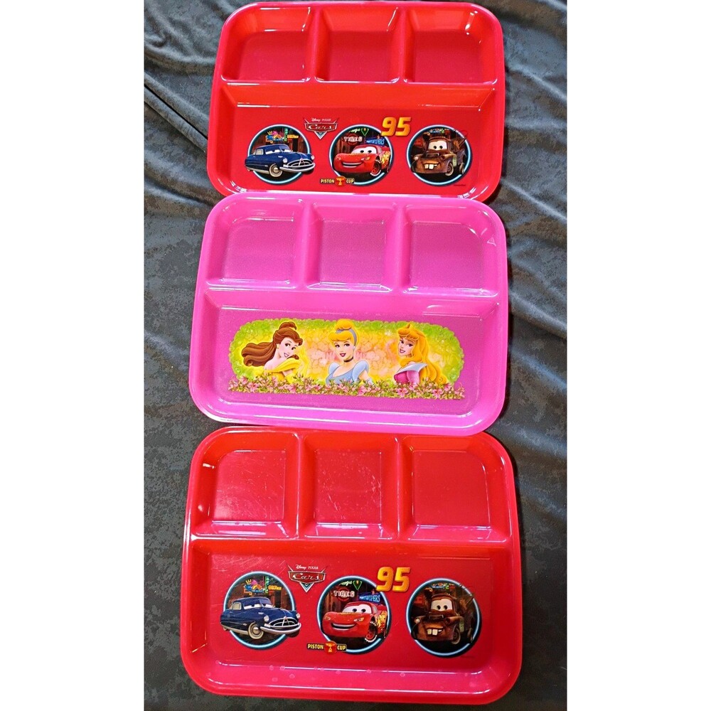 2 Disney Cars & 1 Disney Princesses Divided Tray Plates